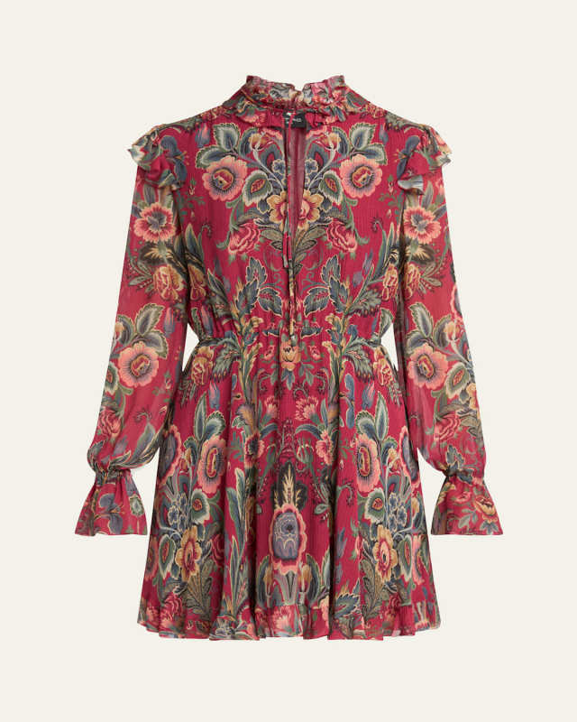 Ruffled Long-Sleeve Mini Dress